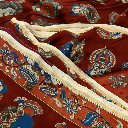 Indian Vintage Sari Pure chanderi Silk Kalamkari Print Saree Craft Fabric 5Yd Soft Zari Border Dress making bollywood silk saree Crafting