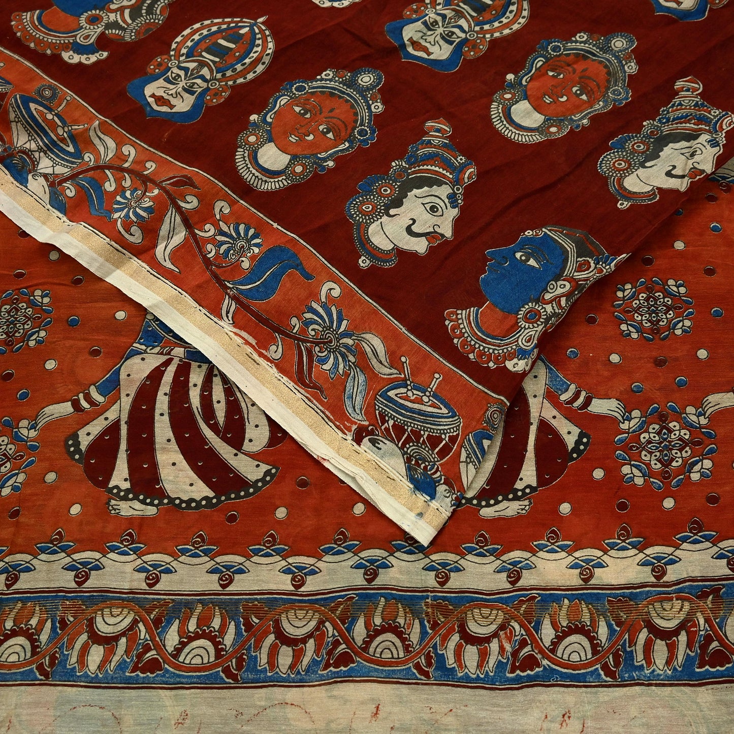 Indian Vintage Sari Pure chanderi Silk Kalamkari Print Saree Craft Fabric 5Yd Soft Zari Border Dress making bollywood silk saree Crafting