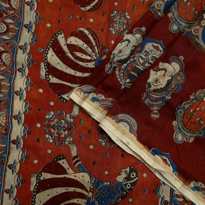 Indian Vintage Sari Pure chanderi Silk Kalamkari Print Saree Craft Fabric 5Yd Soft Zari Border Dress making bollywood silk saree Crafting