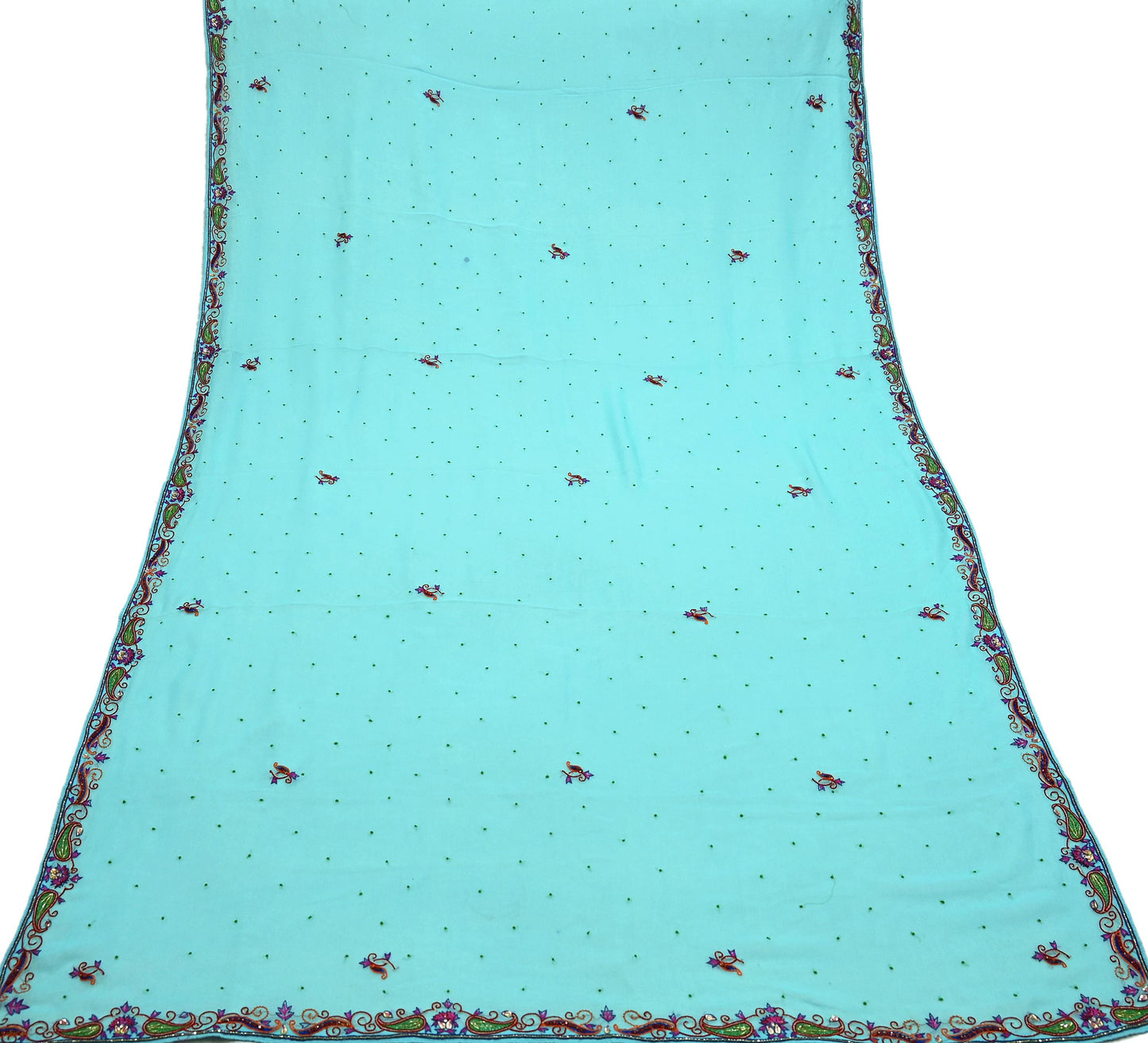 Indian Vintage Blue Dupatta Pure Georgette silk Long Stole Hand Embroidered Scarves Stole Veil Wrap Sequins Dabka/ Zardozi