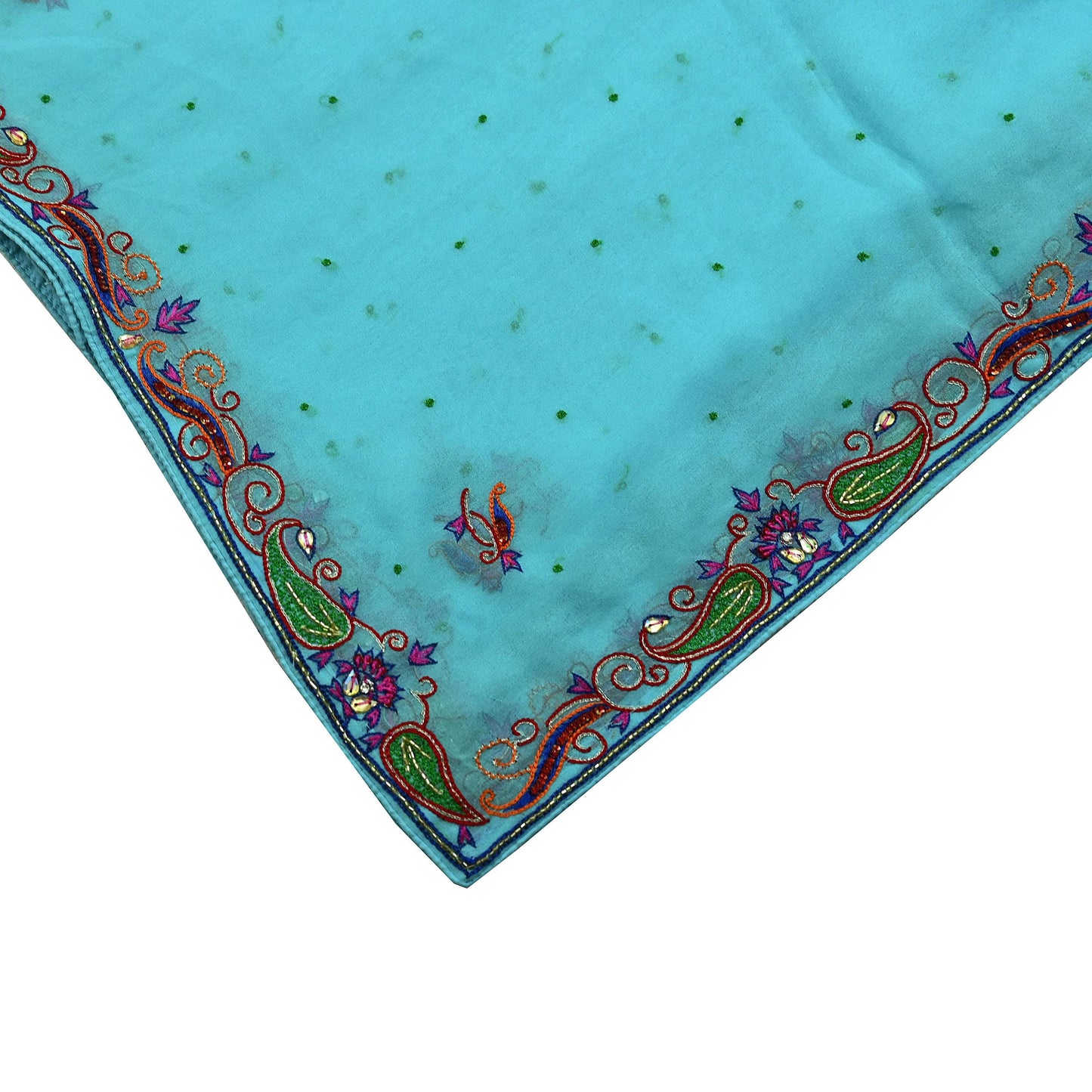 Indian Vintage Blue Dupatta Pure Georgette silk Long Stole Hand Embroidered Scarves Stole Veil Wrap Sequins Dabka/ Zardozi