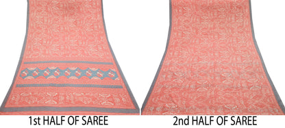 Indian Vintage Moss Crepe Saree | Printed Floral Sari Fabric | 6 Yards | Soft Craft Fabric for Sewing, Dressmaking, Quilting,Upcycling