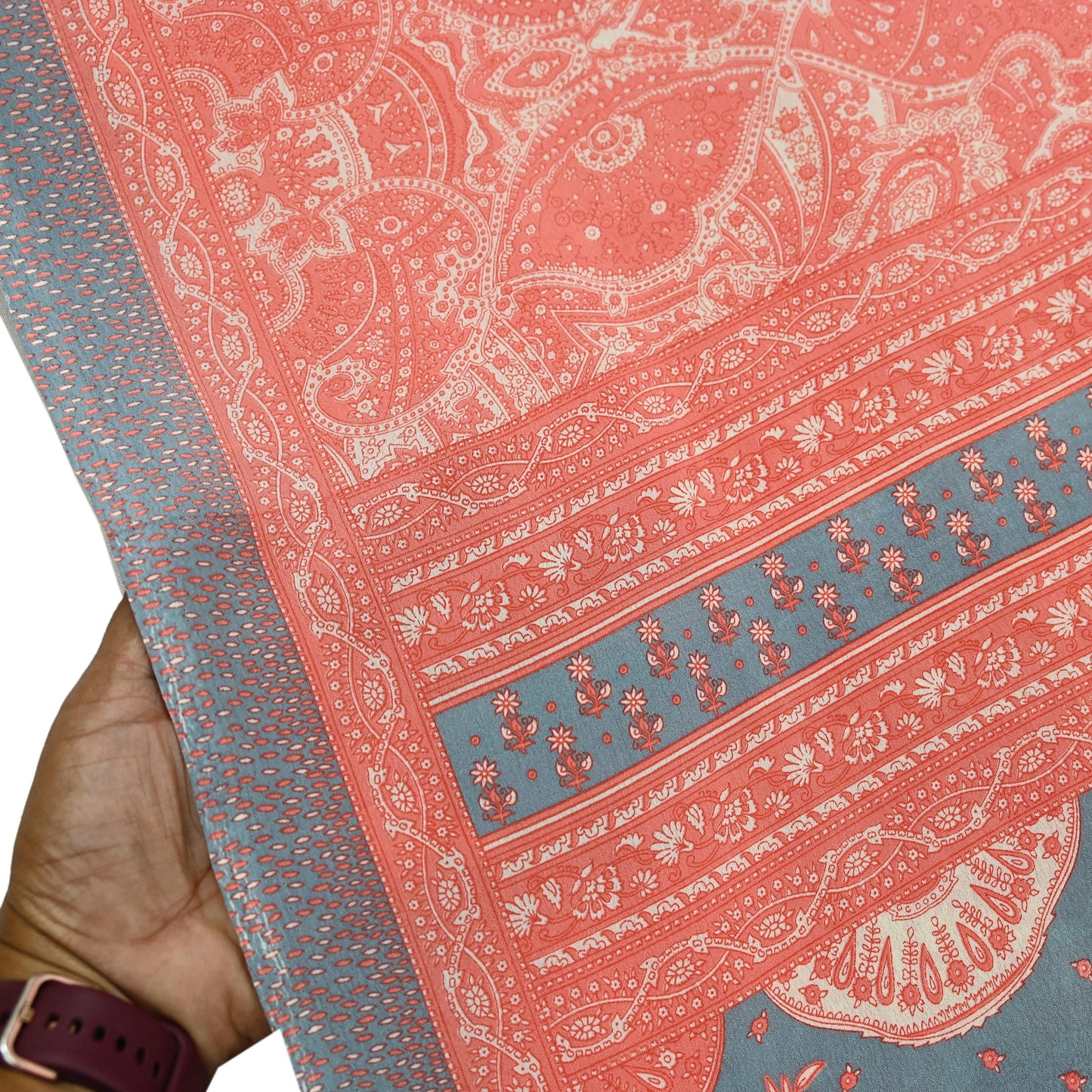 Indian Vintage Moss Crepe Saree | Printed Floral Sari Fabric | 6 Yards | Soft Craft Fabric for Sewing, Dressmaking, Quilting,Upcycling