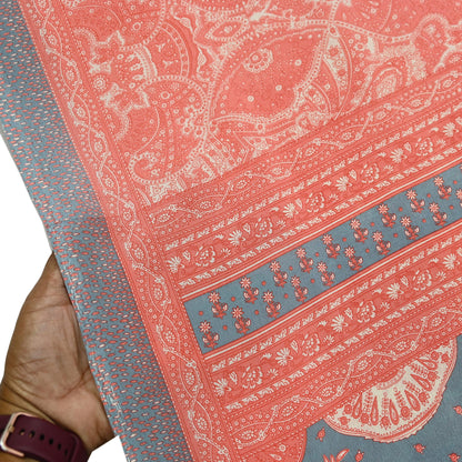 Indian Vintage Moss Crepe Saree | Printed Floral Sari Fabric | 6 Yards | Soft Craft Fabric for Sewing, Dressmaking, Quilting,Upcycling