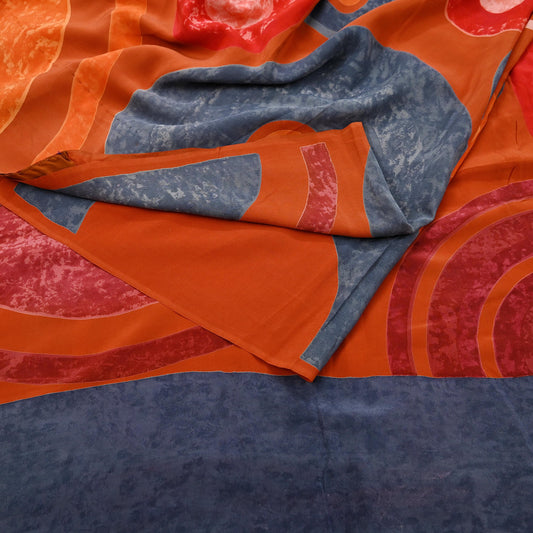 Indian Vintage Multi Pure Crepe Silk Saree | Floral Print | 5 Yards | Soft Sewing Fabric for Dressmaking, Quilting, Crafting & Upcycling