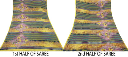 Women Vintage Sari Yellow & Multi 100% Pure Georgette Silk Printed Saree Craft Fabric Sewing 6Yd Soft Dress Making Quilting Upcycle