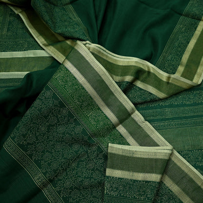 Indian Vintage Sari Green Block Printed Sari Pure chanderi Silk Saree Craft Fabric 5Yd Floral Soft Zari Dress making For Crafting Quilting