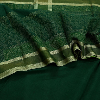 Indian Vintage Sari Green Block Printed Sari Pure chanderi Silk Saree Craft Fabric 5Yd Floral Soft Zari Dress making For Crafting Quilting