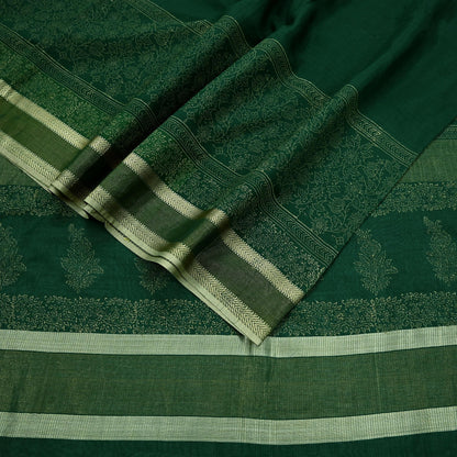 Indian Vintage Sari Green Block Printed Sari Pure chanderi Silk Saree Craft Fabric 5Yd Floral Soft Zari Dress making For Crafting Quilting