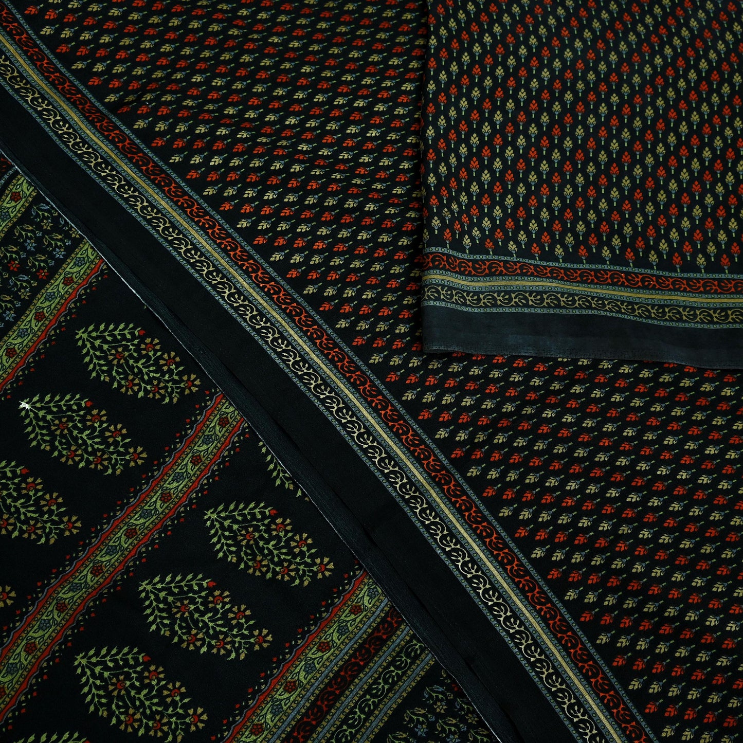 Indian Vintage Saree Black Moss Crepe Printed Sari 5yd Sewing Floral Soft Craft Fabric Dressmaking Quilting For Crafting Upcycle