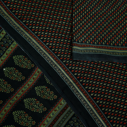 Indian Vintage Saree Black Moss Crepe Printed Sari 5yd Sewing Floral Soft Craft Fabric Dressmaking Quilting For Crafting Upcycle