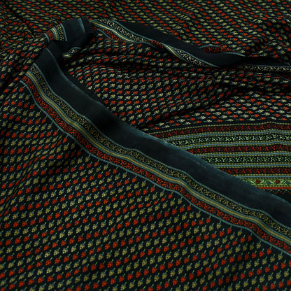 Indian Vintage Saree Black Moss Crepe Printed Sari 5yd Sewing Floral Soft Craft Fabric Dressmaking Quilting For Crafting Upcycle