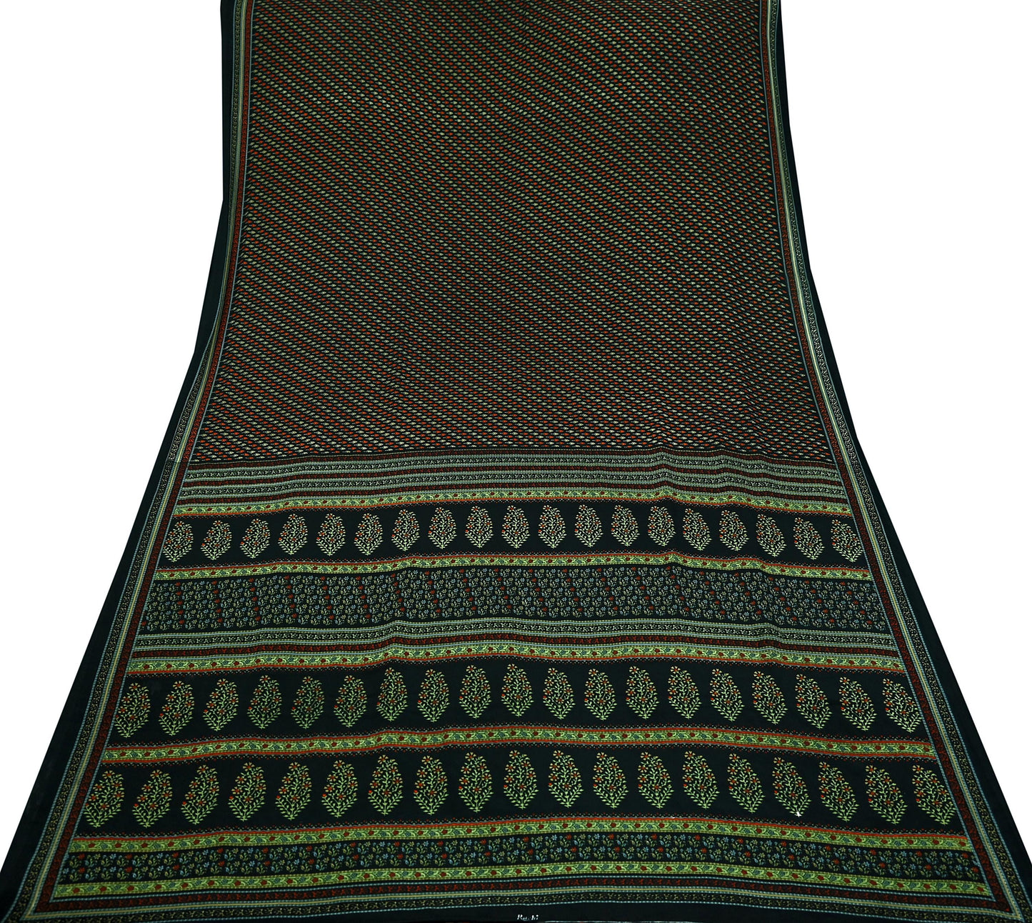 Indian Vintage Saree Black Moss Crepe Printed Sari 5yd Sewing Floral Soft Craft Fabric Dressmaking Quilting For Crafting Upcycle