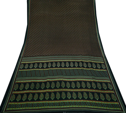 Indian Vintage Saree Black Moss Crepe Printed Sari 5yd Sewing Floral Soft Craft Fabric Dressmaking Quilting For Crafting Upcycle