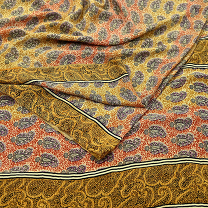 Indian Vintage Saree Pure Crepe Silk Printed Sari Fabric 5yd Sewing Soft Craft Fabric Ethnic Wrap Dress making Crafting Quilting Upcycle