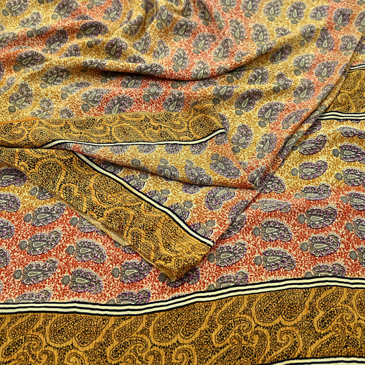 Indian Vintage Saree Pure Crepe Silk Printed Sari Fabric 5yd Sewing Soft Craft Fabric Ethnic Wrap Dress making Crafting Quilting Upcycle