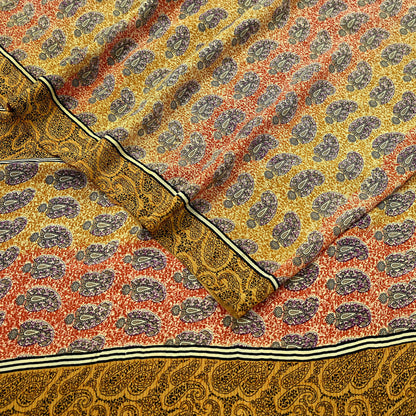 Indian Vintage Saree Pure Crepe Silk Printed Sari Fabric 5yd Sewing Soft Craft Fabric Ethnic Wrap Dress making Crafting Quilting Upcycle