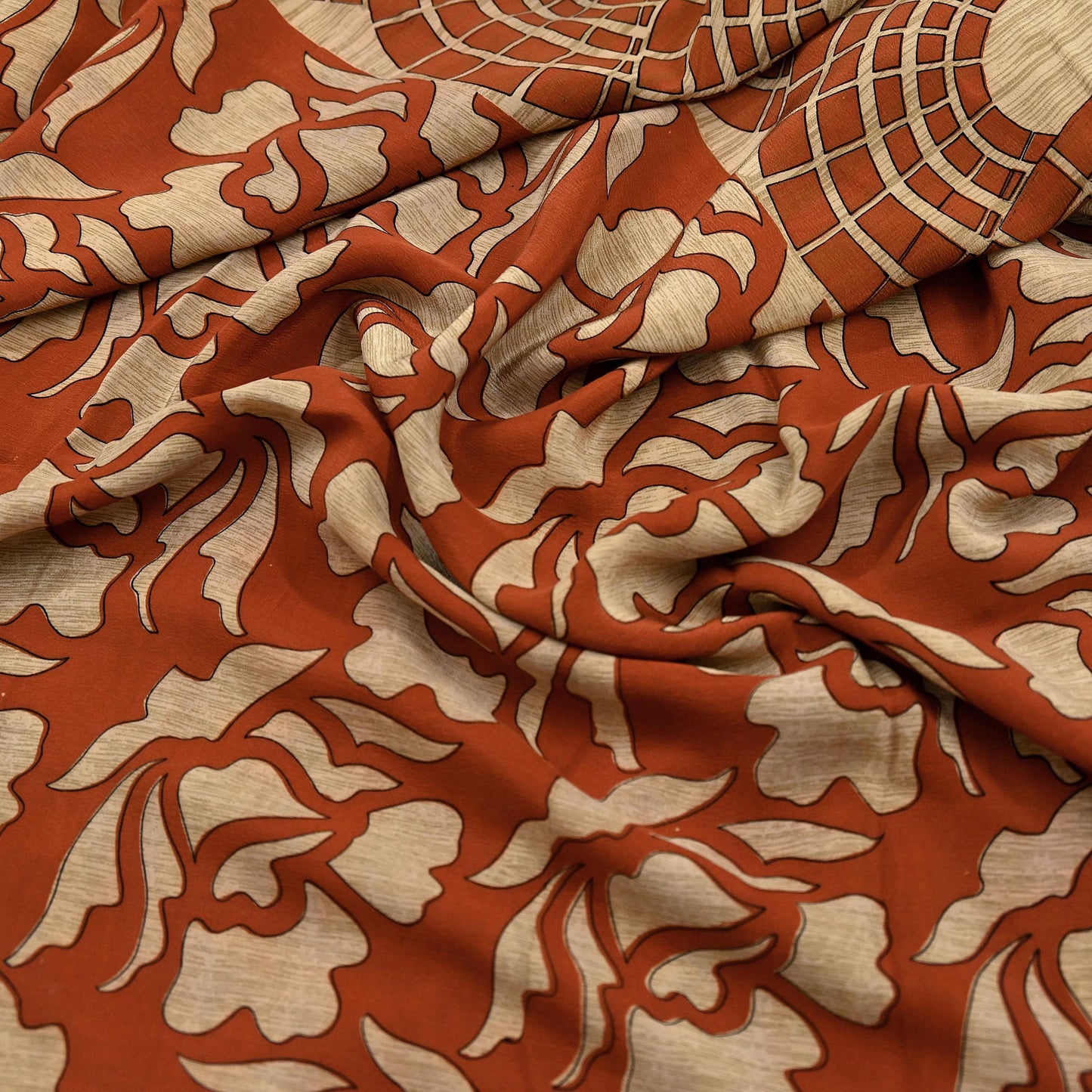 Indian Vintage Sari Orange & Beige Pure Crepe Silk Hand Woven Sarees 6yd Sewing Craft Fabric Dress making Crafting Quilting