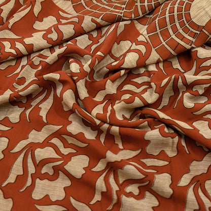 Indian Vintage Sari Orange & Beige Pure Crepe Silk Hand Woven Sarees 6yd Sewing Craft Fabric Dress making Crafting Quilting