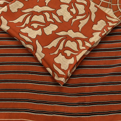 Indian Vintage Sari Orange & Beige Pure Crepe Silk Hand Woven Sarees 6yd Sewing Craft Fabric Dress making Crafting Quilting