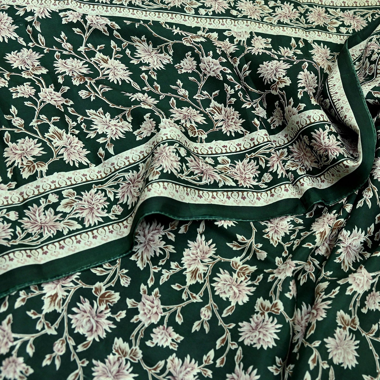Indian Vintage Ivory & Green Saree Pure Silk Printed Sari 6yd Sewing Craft Fabric Dress Making Soft Crafting Quilting Quilting Upcycle