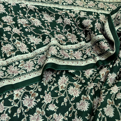 Indian Vintage Ivory & Green Saree Pure Silk Printed Sari 6yd Sewing Craft Fabric Dress Making Soft Crafting Quilting Quilting Upcycle