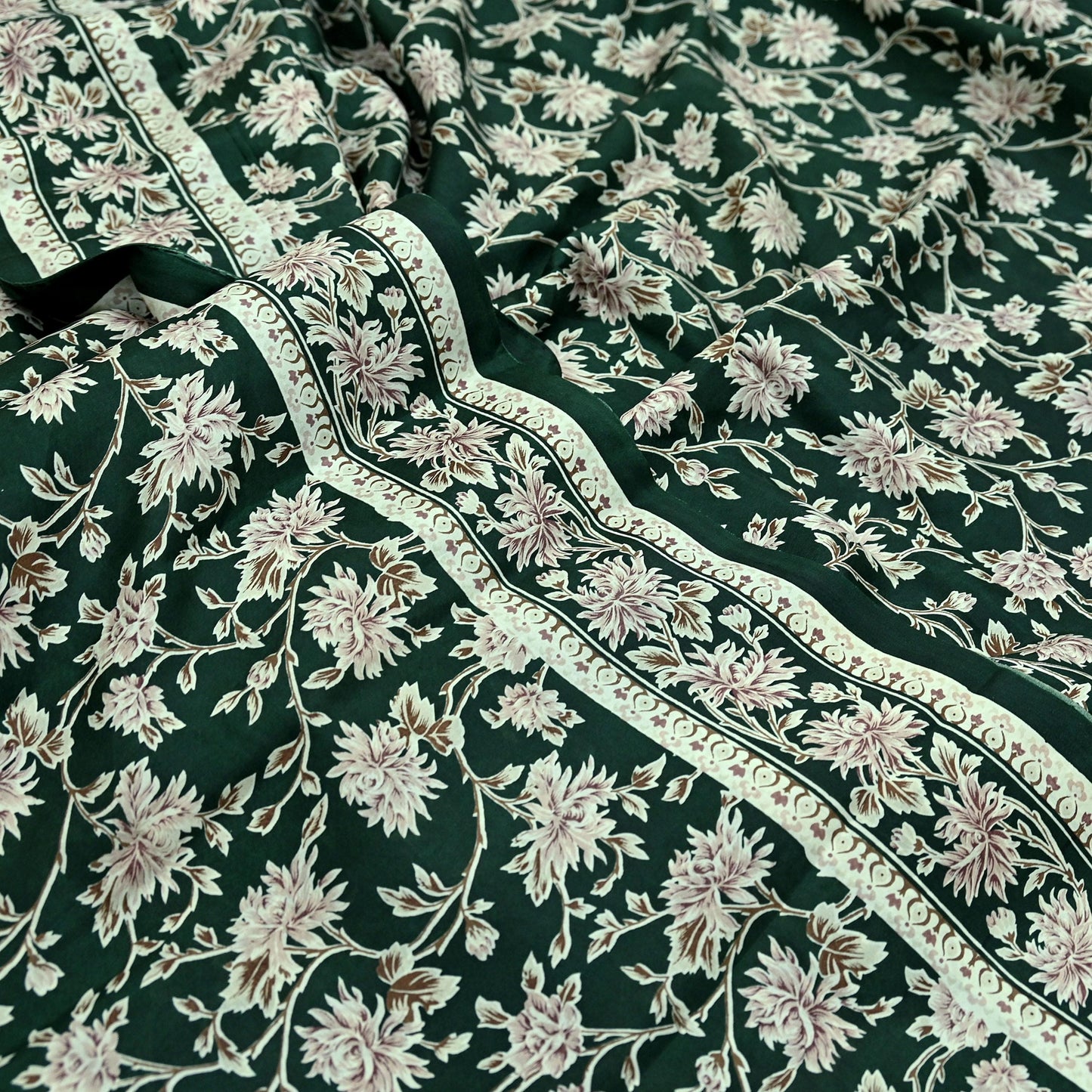 Indian Vintage Ivory & Green Saree Pure Silk Printed Sari 6yd Sewing Craft Fabric Dress Making Soft Crafting Quilting Quilting Upcycle