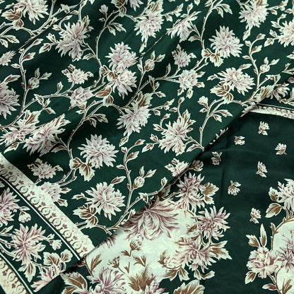 Indian Vintage Ivory & Green Saree Pure Silk Printed Sari 6yd Sewing Craft Fabric Dress Making Soft Crafting Quilting Quilting Upcycle