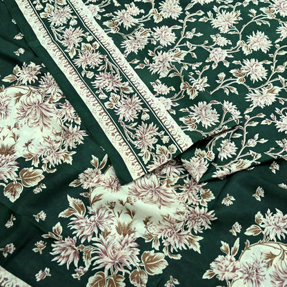 Indian Vintage Ivory & Green Saree Pure Silk Printed Sari 6yd Sewing Craft Fabric Dress Making Soft Crafting Quilting Quilting Upcycle