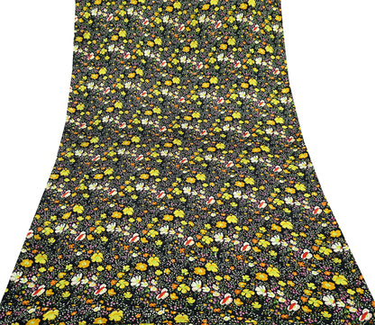 Indian Vintage Sari Black Printed 100% Pure Satin Silk Sarees 5yd Sewing Craft Fabric Dress Making Wrap Upcycle Quilting Crafting