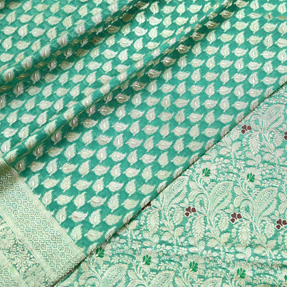 Vintage Sari Green Heavy Pure Satin Silk Woven Banarasi Brocade Saree Zari 5Yd Dress making Bridal/wedding Sari Crafting Dress making