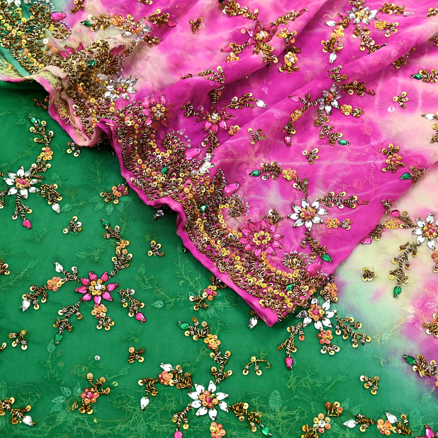 Indian Vintage Heavy Bridal Dupatta Pure Georgette Silk Long Stole Hand Embroidered Scarf Zardozi/Dabka Wedding Hijab veil Boho