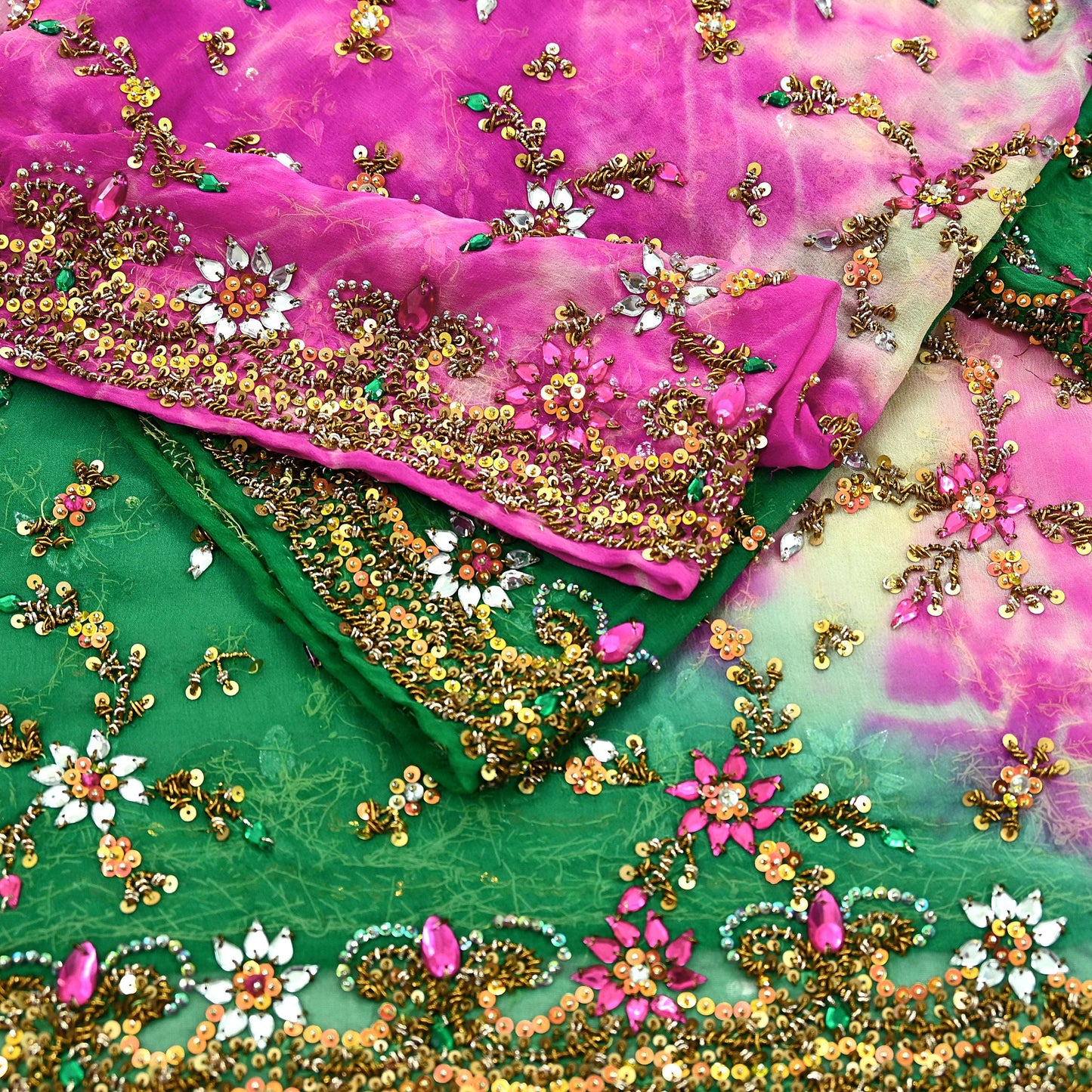 Indian Vintage Heavy Bridal Dupatta Pure Georgette Silk Long Stole Hand Embroidered Scarf Zardozi/Dabka Wedding Hijab veil Boho