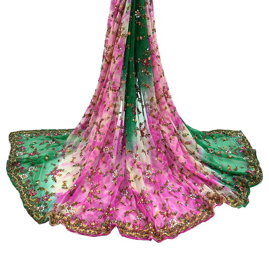 Indian Vintage Heavy Bridal Dupatta Pure Georgette Silk Long Stole Hand Embroidered Scarf Zardozi/Dabka Wedding Hijab veil Boho