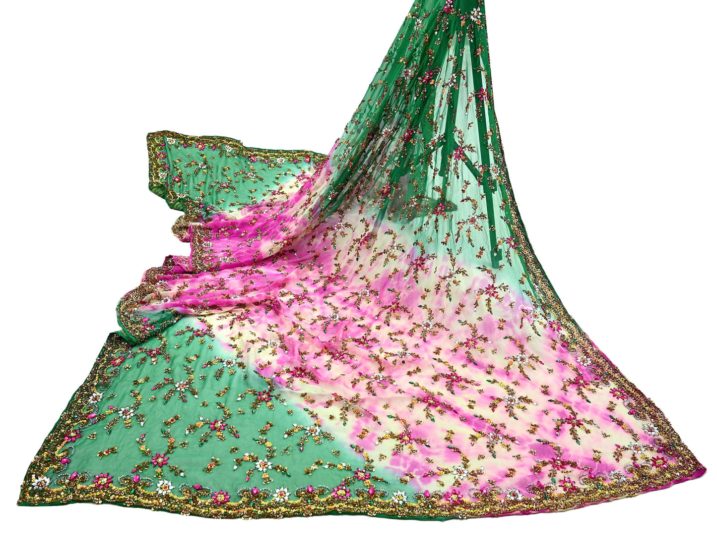 Indian Vintage Heavy Bridal Dupatta Pure Georgette Silk Long Stole Hand Embroidered Scarf Zardozi/Dabka Wedding Hijab veil Boho