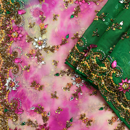 Indian Vintage Heavy Bridal Dupatta Pure Georgette Silk Long Stole Hand Embroidered Scarf Zardozi/Dabka Wedding Hijab veil Boho