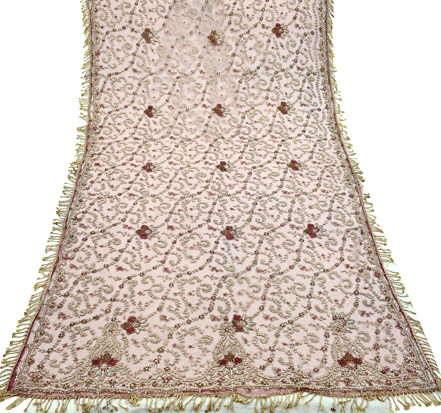 Indian Vintage Heavy Bridal Maroon Dupatta Net Mesh Long Stole Hand Embroidered Scarves Zardozi Dabka Zari Wedding dupatta veil hijab