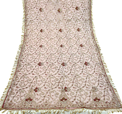 Indian Vintage Heavy Bridal Maroon Dupatta Net Mesh Long Stole Hand Embroidered Scarves Zardozi Dabka Zari Wedding dupatta veil hijab