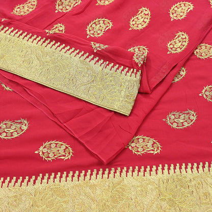 Indian Vintage Heavy Sarees Pink Pure Georgette Silk Hand Embroidered Sari Fabric 6Yd Sewing Ethnic Sequins Wedding sarees