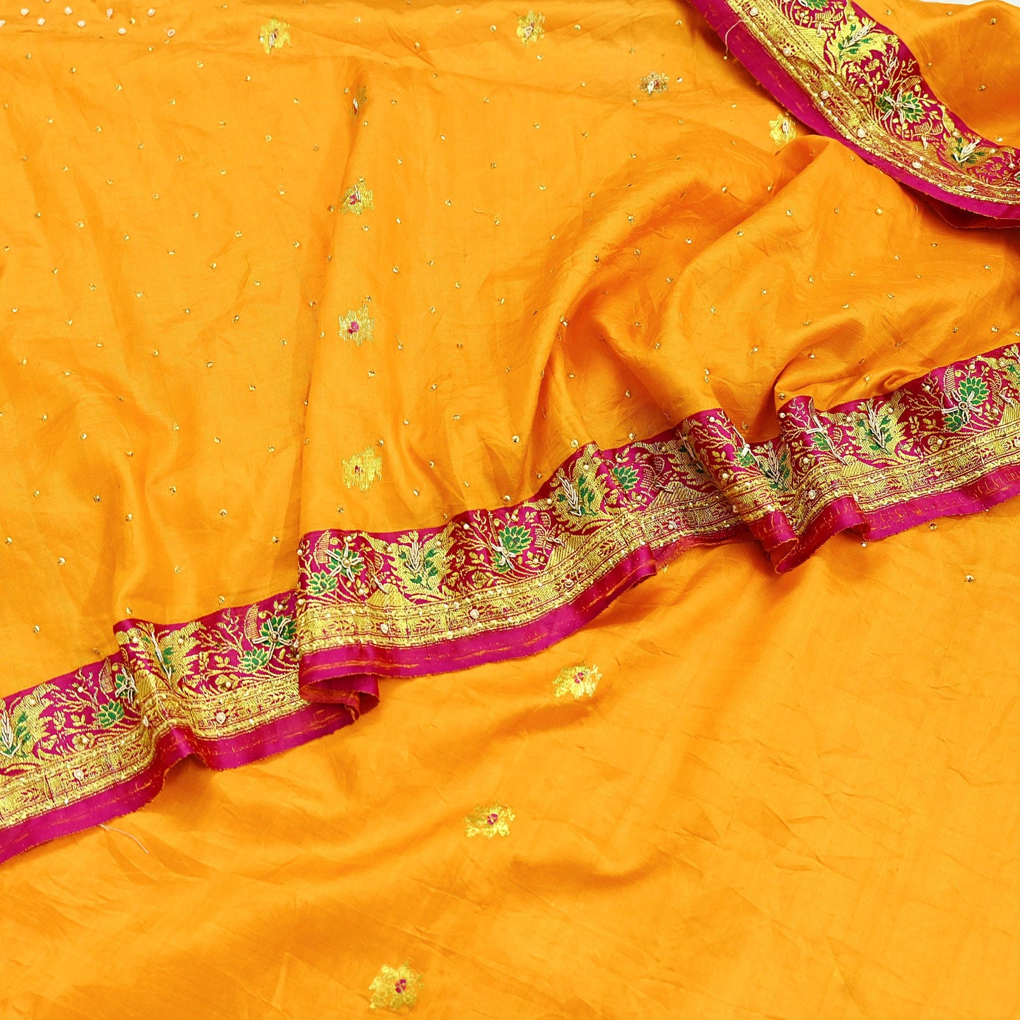 Indian Vintage Heavy Wedding Banarasi Sari 5 Yards Pure Satin Silk Hand-Embroidered Zari, Work Brocade Craft Fabric for Dressmaking