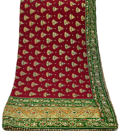 Indian Vintage Heavy Red Bridal Dupatta | Pure Georgette Silk | Hand Embroidered Zardozi, Dabka, Zari Work | Party Wear Long Stole