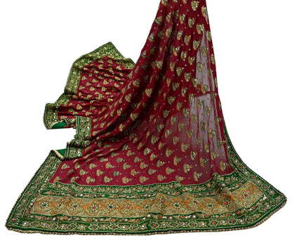 Indian Vintage Heavy Red Bridal Dupatta | Pure Georgette Silk | Hand Embroidered Zardozi, Dabka, Zari Work | Party Wear Long Stole
