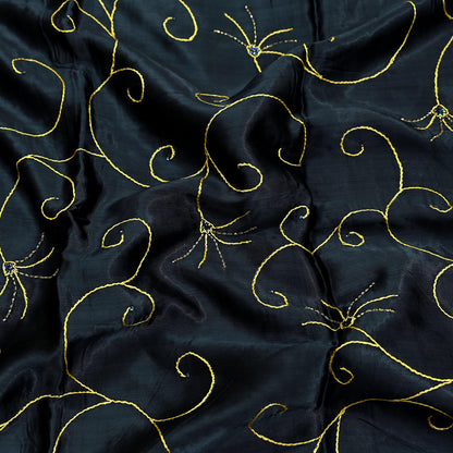 Indian Vintage Black Dupatta Pure Satin silk Long Stole Hand Embroidered Scarves Floral Veil Wrap Sequins