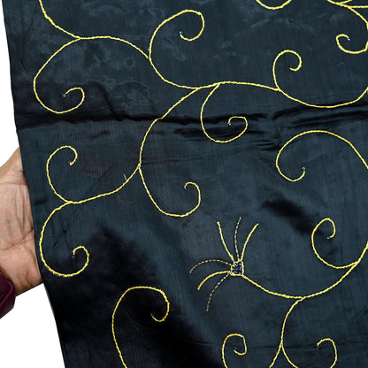 Indian Vintage Black Dupatta Pure Satin silk Long Stole Hand Embroidered Scarves Floral Veil Wrap Sequins