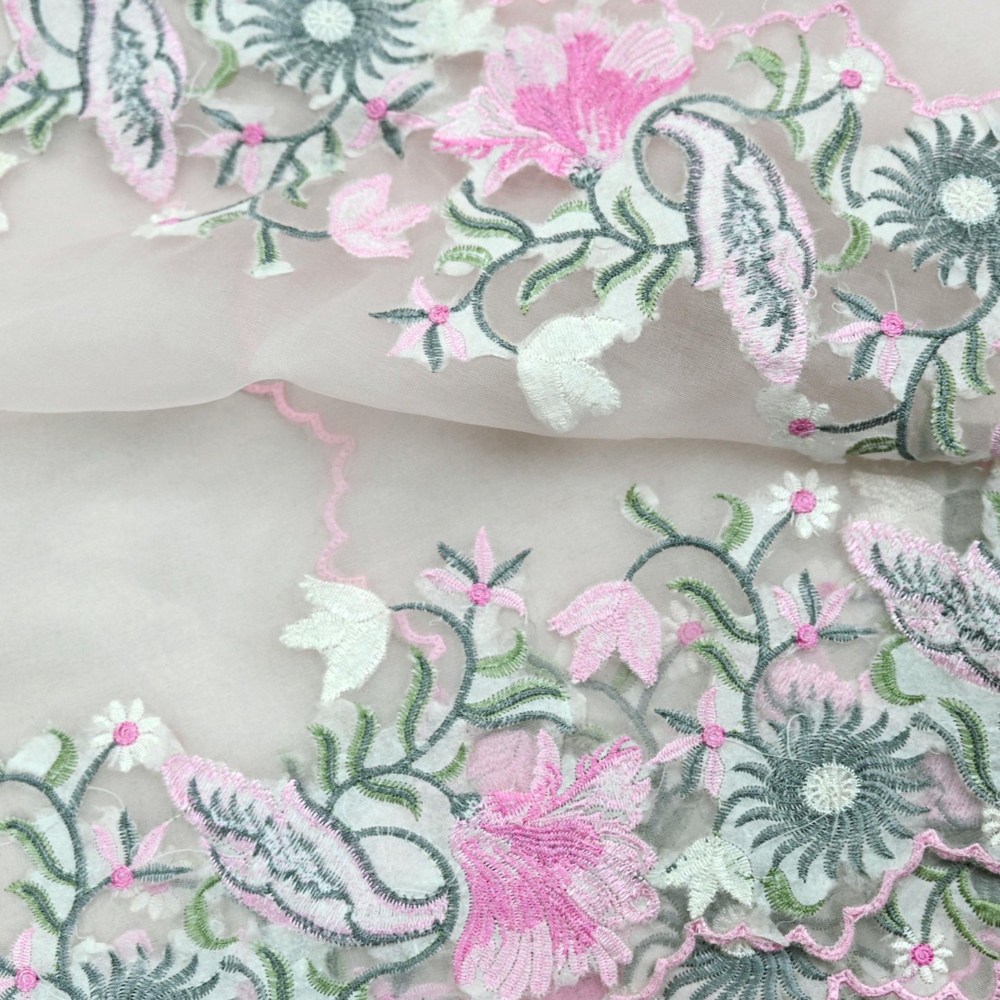 Indian Vintage Pink Dupatta Organza Long Stole Embroidered Scarves Veil Soft Floral Design Wrap Boho Party wear