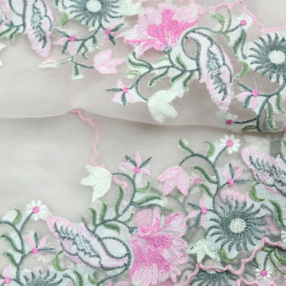 Indian Vintage Pink Dupatta Organza Long Stole Embroidered Scarves Veil Soft Floral Design Wrap Boho Party wear