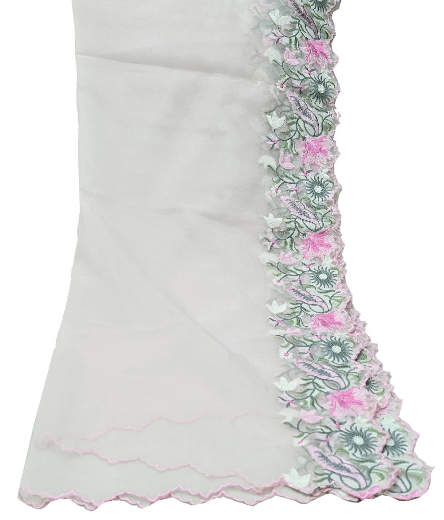 Indian Vintage Pink Dupatta Organza Long Stole Embroidered Scarves Veil Soft Floral Design Wrap Boho Party wear