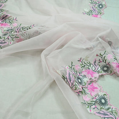 Indian Vintage Pink Dupatta Organza Long Stole Embroidered Scarves Veil Soft Floral Design Wrap Boho Party wear