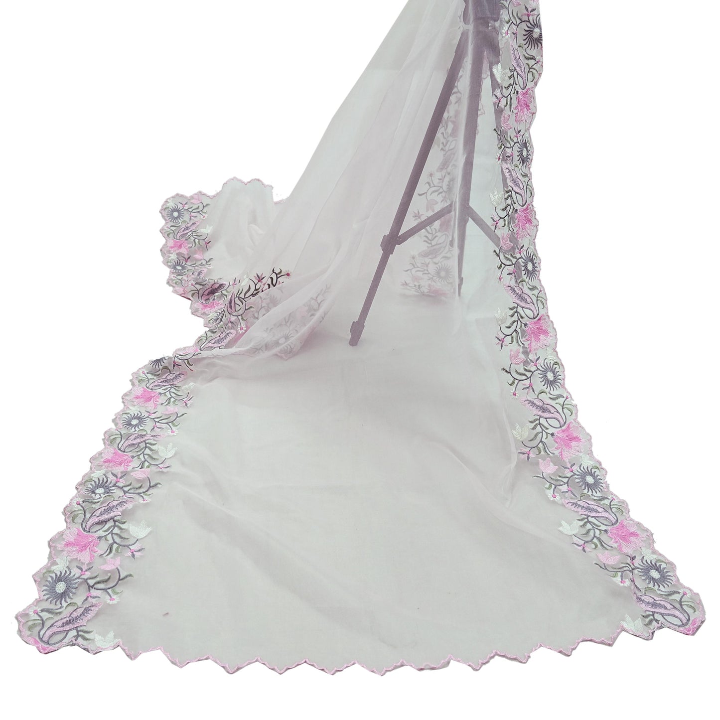 Indian Vintage Pink Dupatta Organza Long Stole Embroidered Scarves Veil Soft Floral Design Wrap Boho Party wear