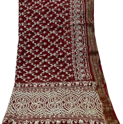 Women Indian Vintage Dupatta Maroon Long Stole Blend Cotton Woven Bandhani Veil Scarves soft Boho Wrap Bridal/ Wedding Hijab